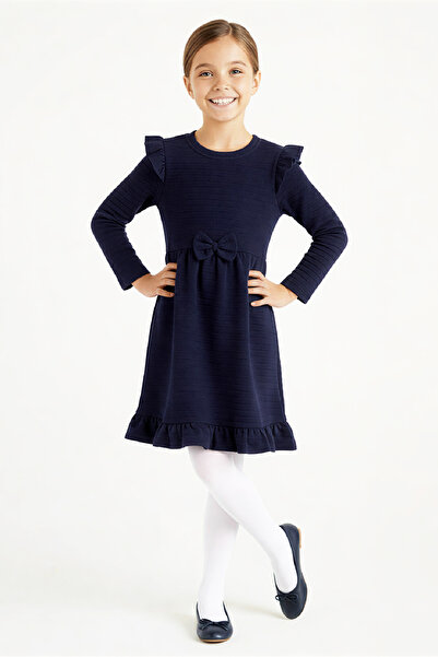 MODANINO Girl's Dress - Ruffled Shoulders - Bow Detail - Ages 2-10 12531