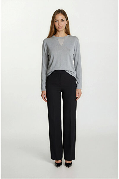 Spazio Flanigan Bisiklet Yaka Üçgen Simli Tül Detaylı Triko GRİ