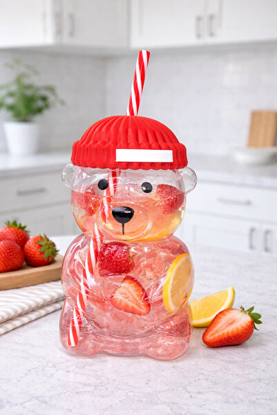 Kitchen Line Bearista Borosilikat Bear Cup 580 ml – Ayıcık Pipetli Bardak, So...
