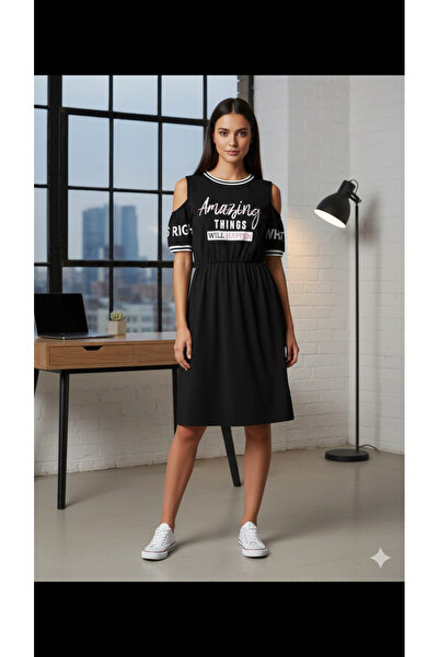 Nirvana Butik Kadın Elbise Kısa Kollu Baskı Detaylı