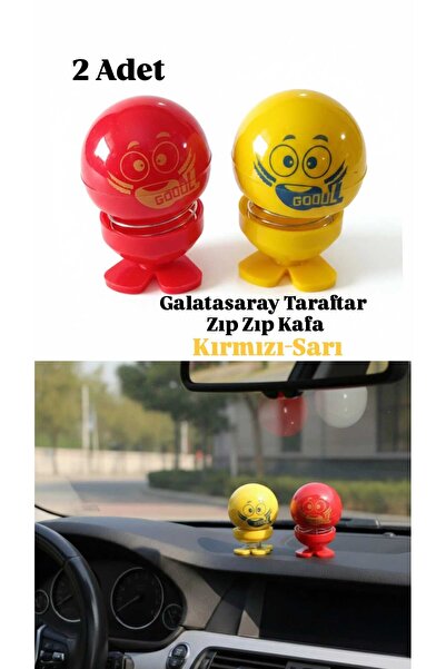 ÇEÇEN HOME 2 Adet Galatasaray Zıp Zıp Kafa Araba Süsü Yapışkanlı Torpido Süsü...