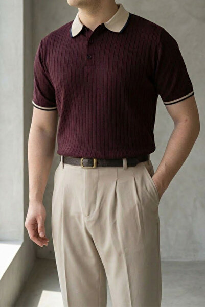 MENOFOURSWEAR Ανδρικό πλεκτό μπλουζάκι με κοντό μανίκι και λαιμόκοψη πόλο, στ...