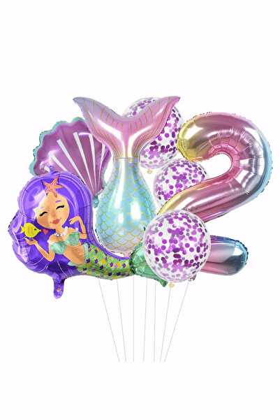 Bunloon Purple Color 2 Year Old Mermaid Themed 6 Piece Balloon Set