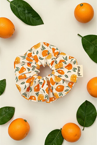 Pirene Orangie Orange Patterned Scrunchie Hair Tie – Handmade from Poplin Fabric