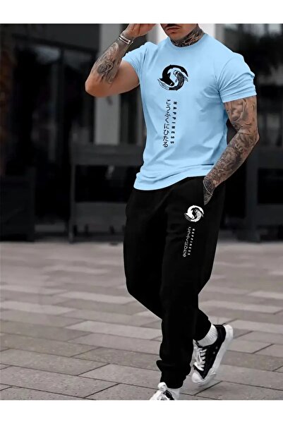 puolikuu Men's Oversize Tracksuit Set - Fish Printed T-Shirt - Tracksuit