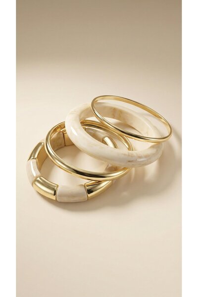 Spazio Doğal Taş Efektli Çoklu Bilezik KEMİK