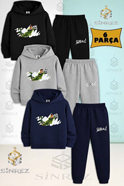 SİNREZ Set de trening cu glugă pentru copii, unisex, verde, 3 piese