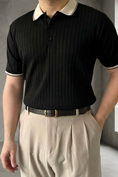 MENOFOURSWEAR Ανδρικό πλεκτό μπλουζάκι με κοντό μανίκι και λαιμόκοψη πόλο, στ...