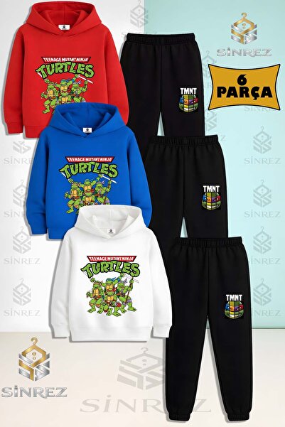 SİNREZ Set de trening cu glugă din 3 piese, unisex, pentru copii, NINJA MULTI...