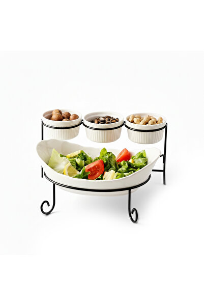 SHALLOW 4PCS Porcelain Serving Set|27cm Platter with 3×12cm Bowls, White Serv...