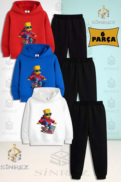 SİNREZ Set de trening cu glugă pentru copii, unisex, SIMPSON RED COAT SKATEBO...