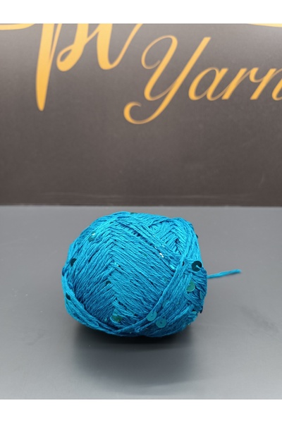 Pİ Yarn Hicaz Blue Sequin Yarn for Hand Knitting 50Gr