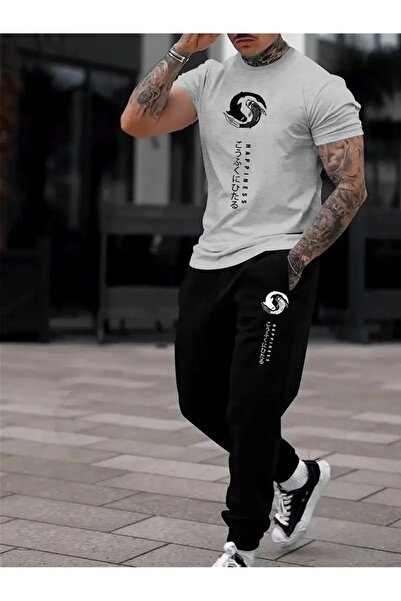 puolikuu Men's Oversize Tracksuit Set - Fish Printed T-Shirt - Tracksuit