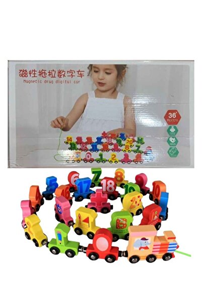 Premium مجموعة قطار الأرقام الخشبي المغناطيسي – لعبة تعليمية للعد 36+