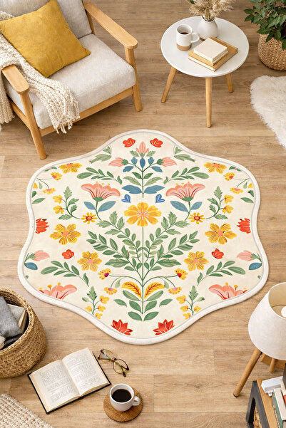 Nihai Ev Dijital Kaymaz Yıkanabilir Çiçekli Modern Salon Halısı Mutfak Halısı...