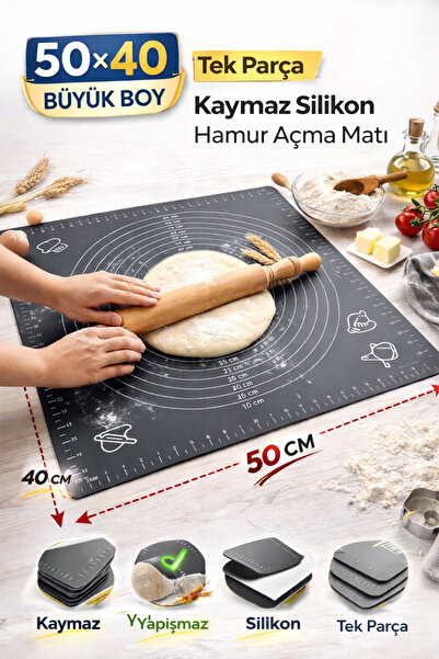Alvin 50x40 cm Büyük Boy Silikon Hamur Açma Matı – Ölçülü Kaymaz Pasta Altlığı