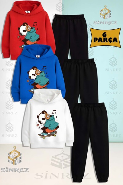 SİNREZ Set de trening cu glugă pentru copii, unisex, PANDA SKATEBOARD NOTE, 3...