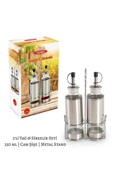 DAMMERUN 2’li Cam Yağlık Sirkelik Seti 250 ml – Damlatmaz Kapaklı, Metal Stan...
