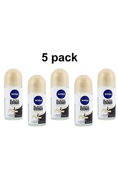 NIVEA 5 x Womens roll-on deodorant BLACK&WHITE SILKY SMOOTH 1.7 fl.oz / 50 ml