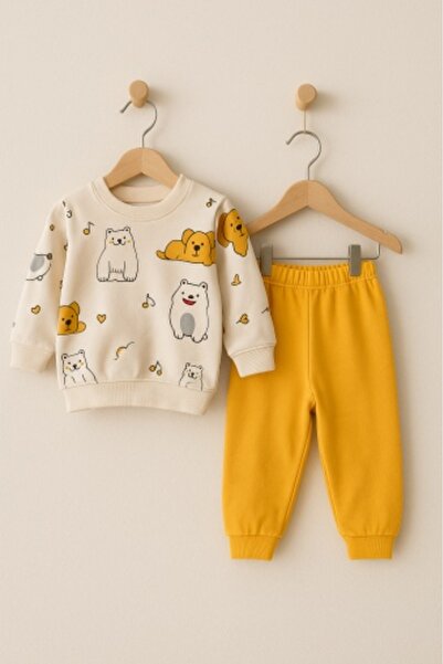 Bebelul Cotton T-shirt and pants set with printed bears, 9-12 months