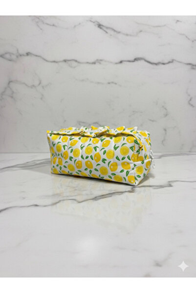 LUMIA ÇEYİZ حقيبة ماكاج مبطنة من القطن بنسبة 100% مزينة بنقشة الليمون وسحاب ع...