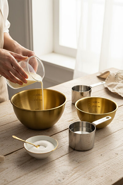 Bereketli Store 400 ml ve 300 ml İkili Gold Ölçü Kabı/ Ölçü Kasesi