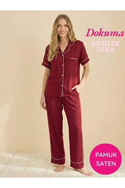 bie's Women's Masculine Front Button Shirt Collar Woven 100% Cotton Satin Sho...