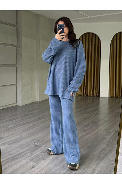 Coral طقم محبوك مخطط 36389 نيلي