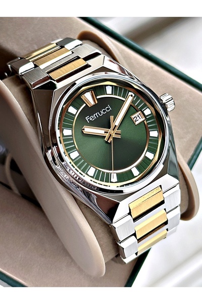 Ferrucci ساعة يد رجالية مع تقويم، سوار فولاذي، مقاومة للماء حتى 3 ATM