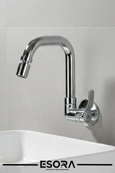 ESORA 360° Oynar Başlıklı Duvardan Tek Su Mutfak - Banyo ve Lavabo Bataryası
