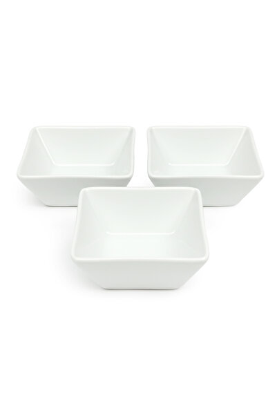 SHALLOW SQU 3PCS Square Porcelain Bowl Set – 12cm White Snack & Serving Bowls...