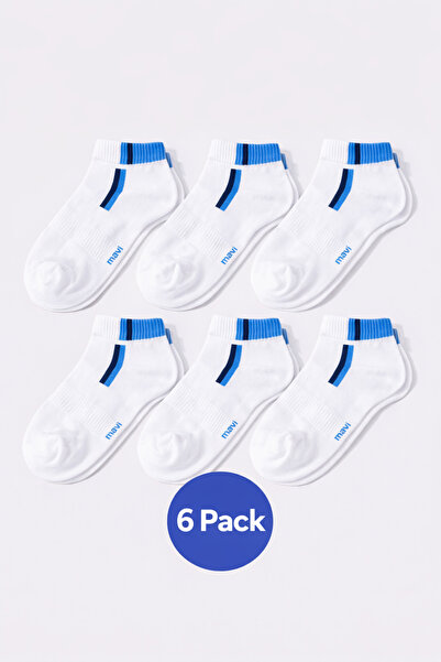 Mavi White and Black Detailed (6 Pairs) Booties Socks