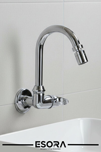 360° Oynar Başlıklı Baston Borulu Duvardan Tek Su Mutfak - Banyo ve Lavabo Bataryası