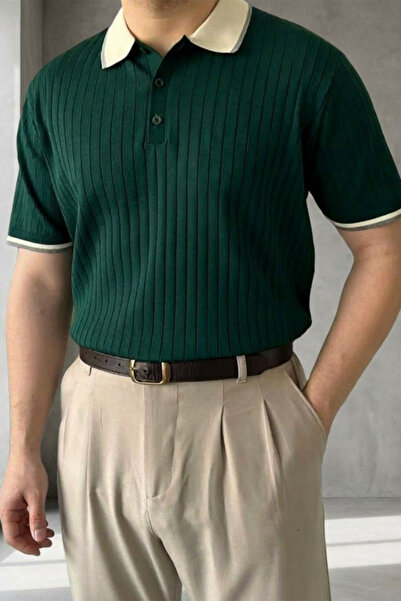 MENOFOURSWEAR Ανδρικό πλεκτό μπλουζάκι με κοντό μανίκι και λαιμόκοψη πόλο, στ...