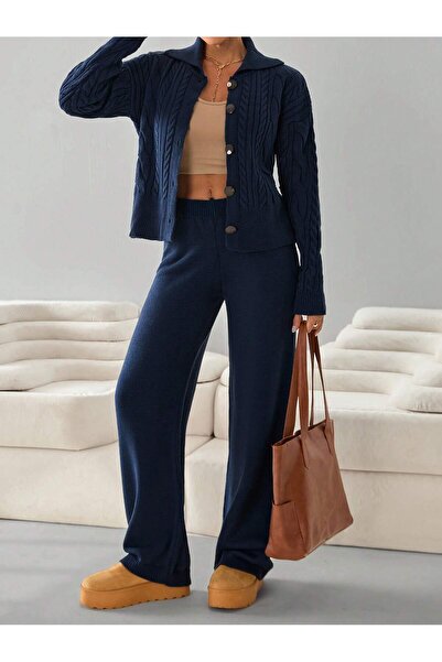 DEHA textile Buttoned Cardigan Pants Knitwear Set
