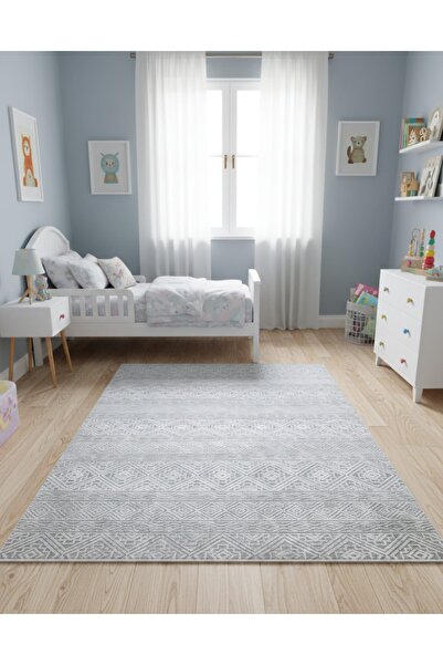 Merinos Halı Merinos Gri Etnik Desenli Dokuma Halı Modern Salon Oturma Odası ...