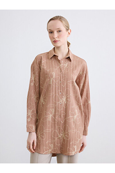 LC Waikiki Brown Embroidered Women's Shirt Tunic