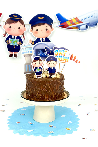 Flu Party طائرة - مجموعة تزيين الكيك بتصميم طائرة مقاس XL