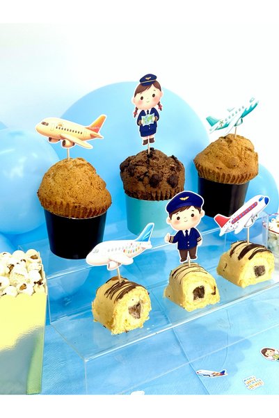 Flu Party Airplane and Pilot Themed Cupcake Topper – Airplane Theme Muffin Decoration