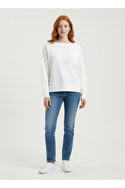 Neden Tekstil White Boat Neck Off-Shoulder Basic Knit Sweater