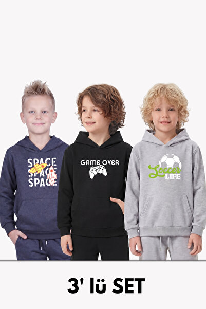 FYK KİDS Hanorac pentru băieți cu 3 buzunare cangur, cu glugă și imprimeu, 3 ...