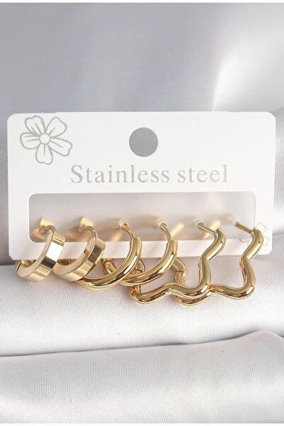 stainless steell 316L çelik gold renk 6'lı yıldız halka model küpe set