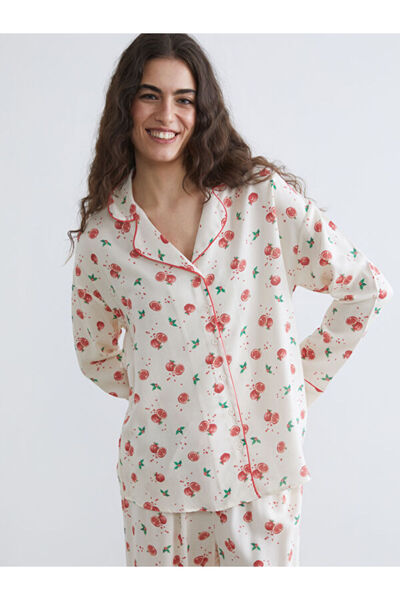 LC Waikiki Rmz Gi̇yi̇m Farkiyla Shirt Roba Collar Embroidered Women's Pajama Set