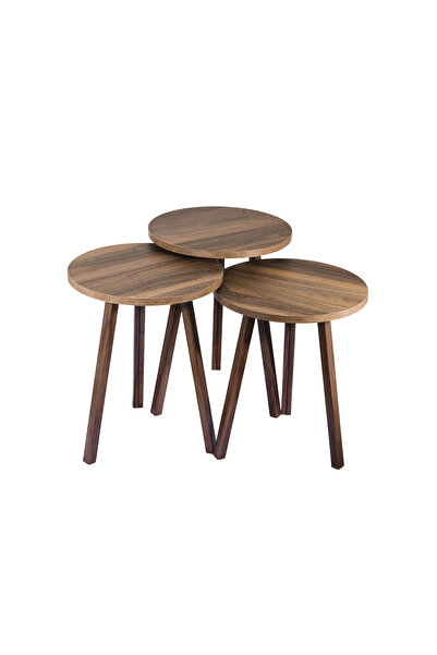 EVISTAR طقم طاولات دائرية 3 قطع من الخشب التركي عالي الجودة بتصميم عصري