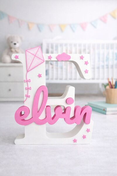 3DWorldX Kişiye Özel İsimli Harf Dekoratif Masa Süsü-19cm Duvar süsü/Kapı süs...