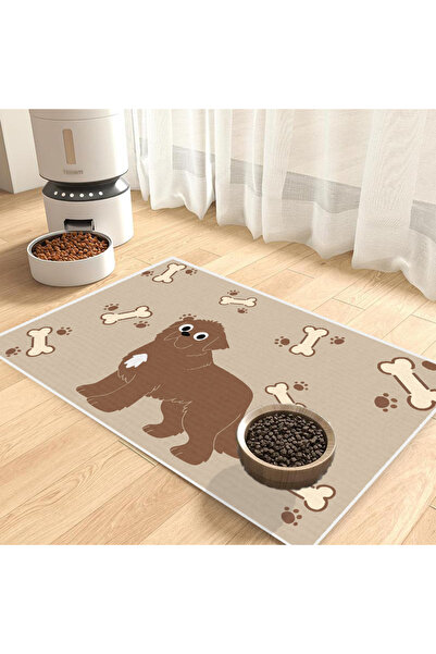 Harika bir ev Cat and Dog Food Mat Pet Feeding Mat (Beige Dog) Easy to Clean ...