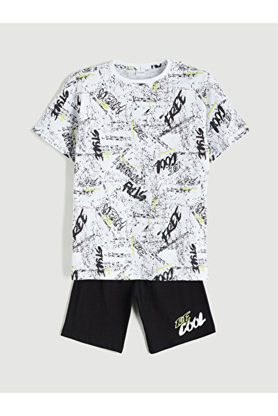 LC Waikiki Rmz Gi̇yi̇m Farkiyla Zero Roba Collar Boy's Shorts Pajama Set