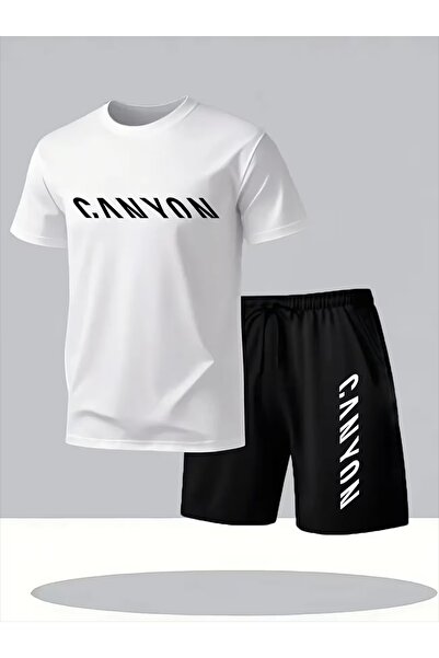 AEMİ Unisex Canyon Printed Shorts Tshirt 2-Piece Top and Bottom Set