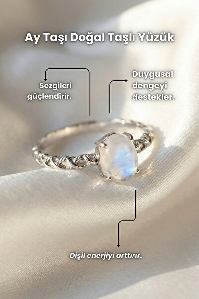 Elifsu Jewelry Ay Taşı Doğal Taş Yüzük Vintage Tasarım Yuvarlak Kesim Ayarlan...