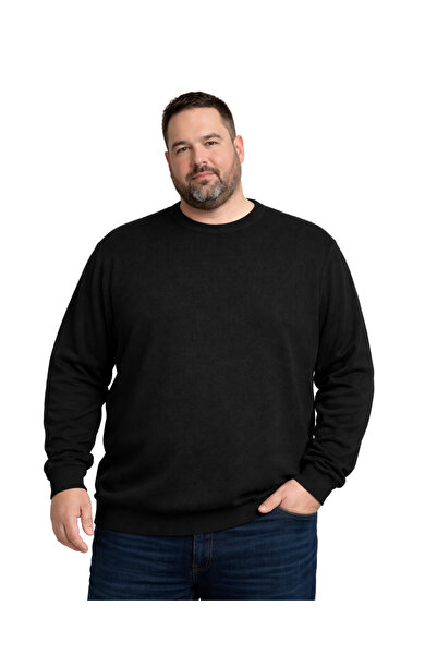 BattalModa سترة تريكو سوداء اللون برقبة دائرية للرجال مقاس كبير 5XL-6XL-7XL-8XL